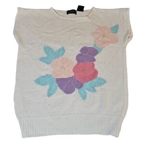 VTG 80's Answers By Riddles Inc Women's Medium Floral Knit Sleeveless Sweater